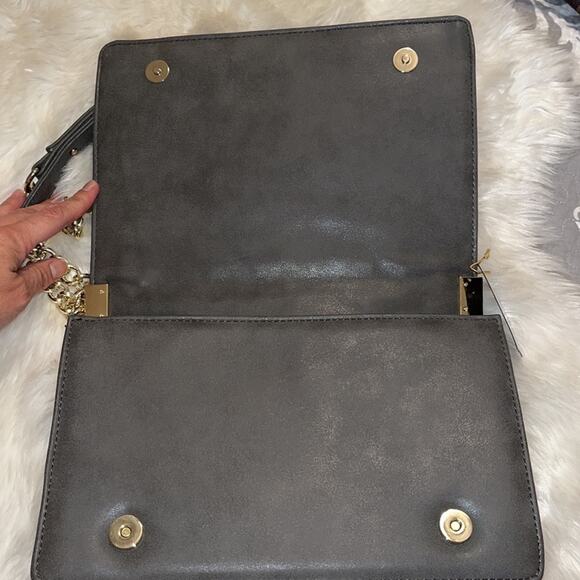 BEBE Grey Chain Shoulder Bag Gold Accents - Picture 7 of 8